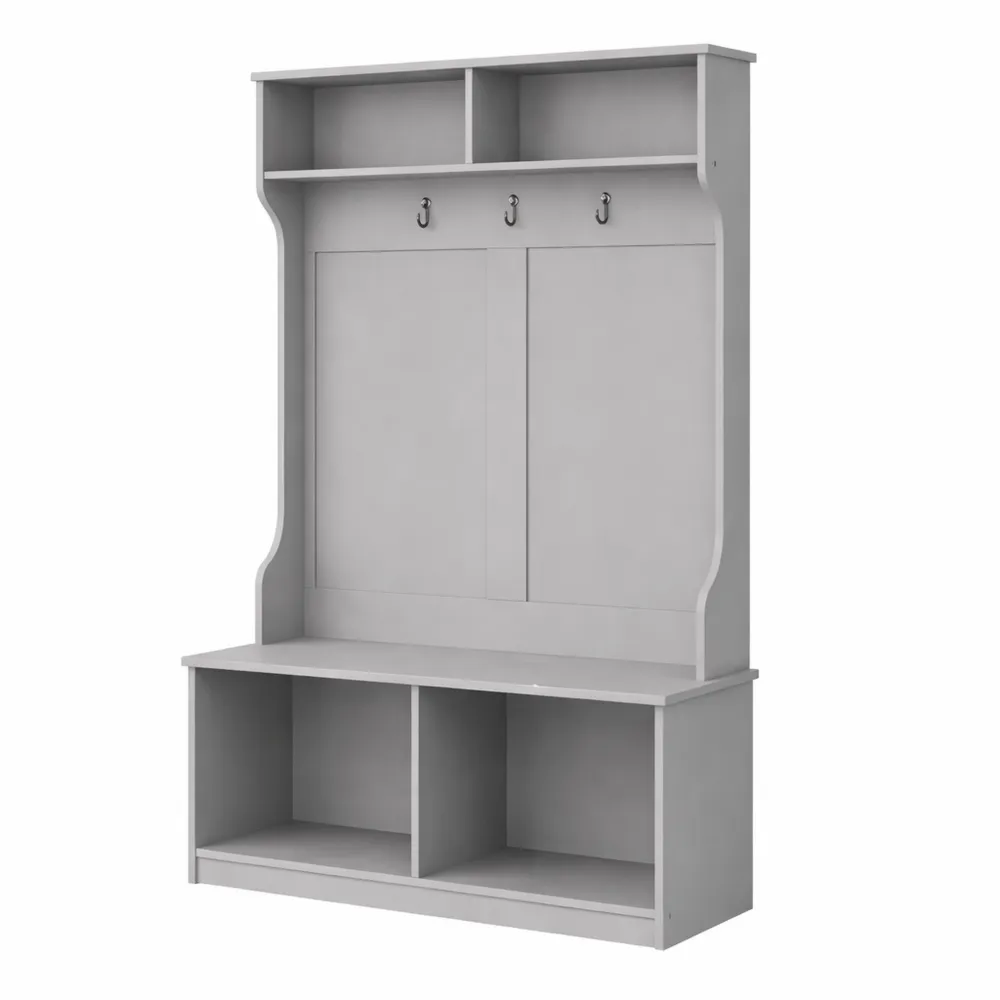 Portemanteau autoportant avec banque et armoire de rangement, 5 crochets doubles, idéal pour salon et chambre