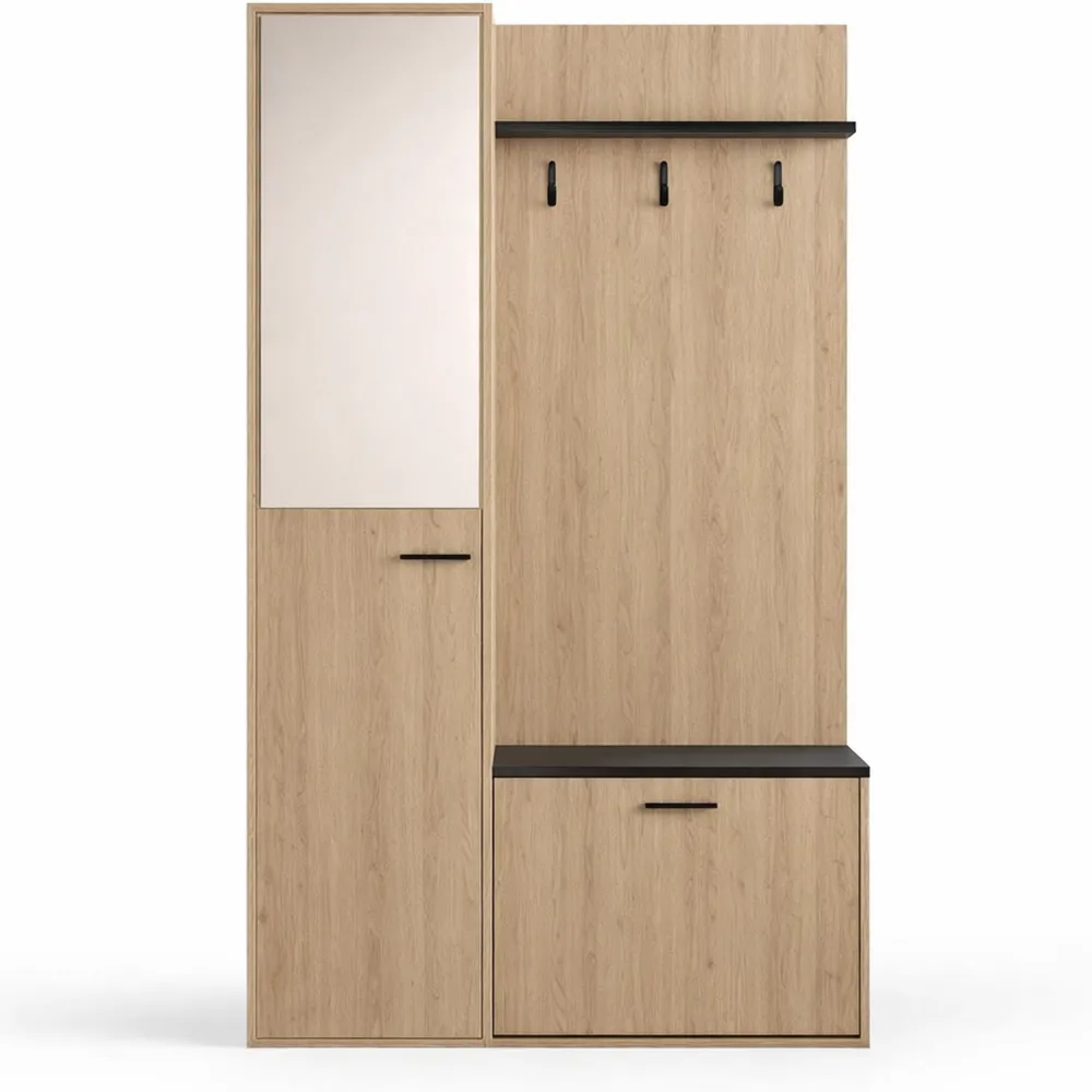 Meuble d'entrée avec miroir et étagères de rangement
