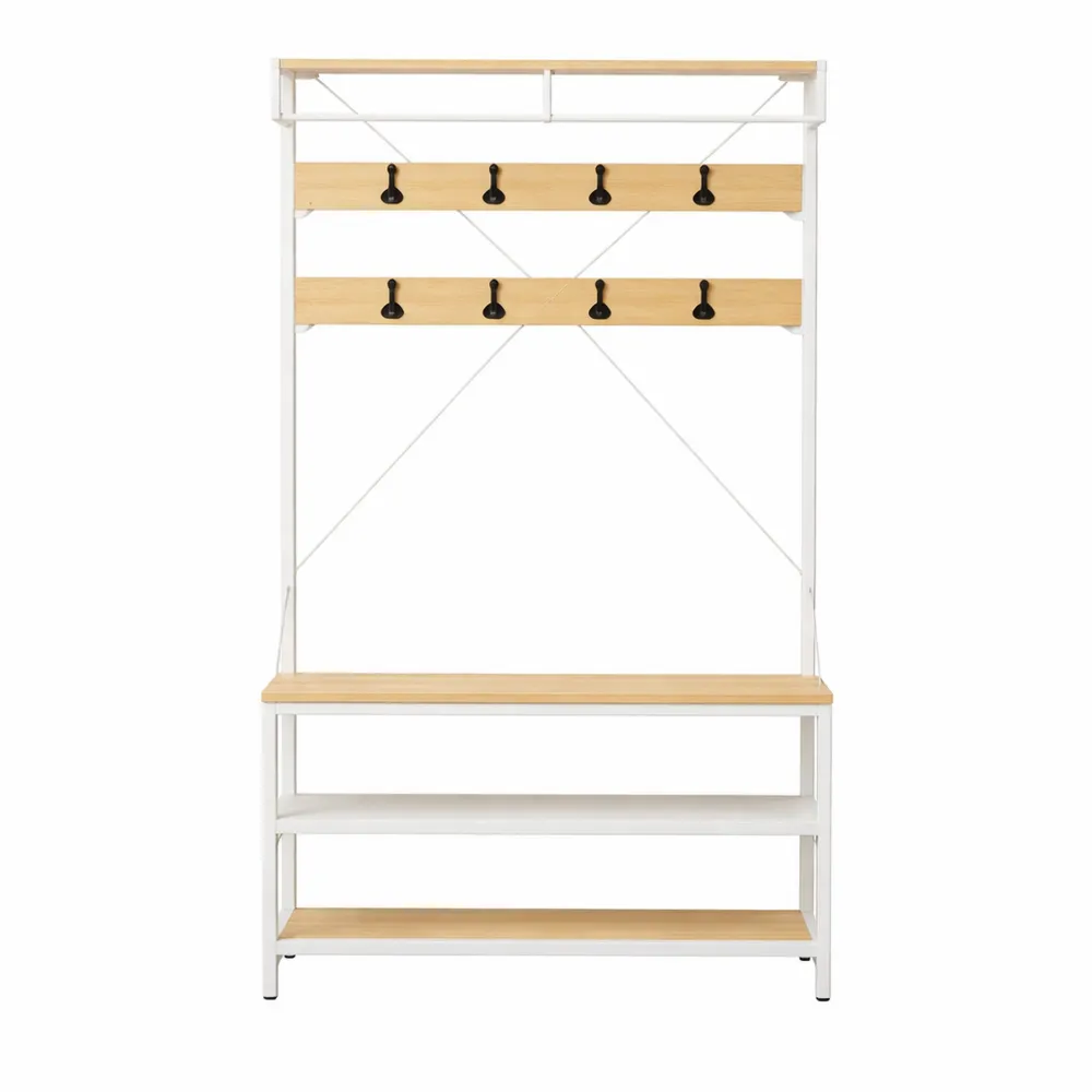 Organisateur d'Entrée avec Banc et Crochets, Étagère de Rangement pour Chaussures, 102 x 40 x 183 cm, Style Industriel