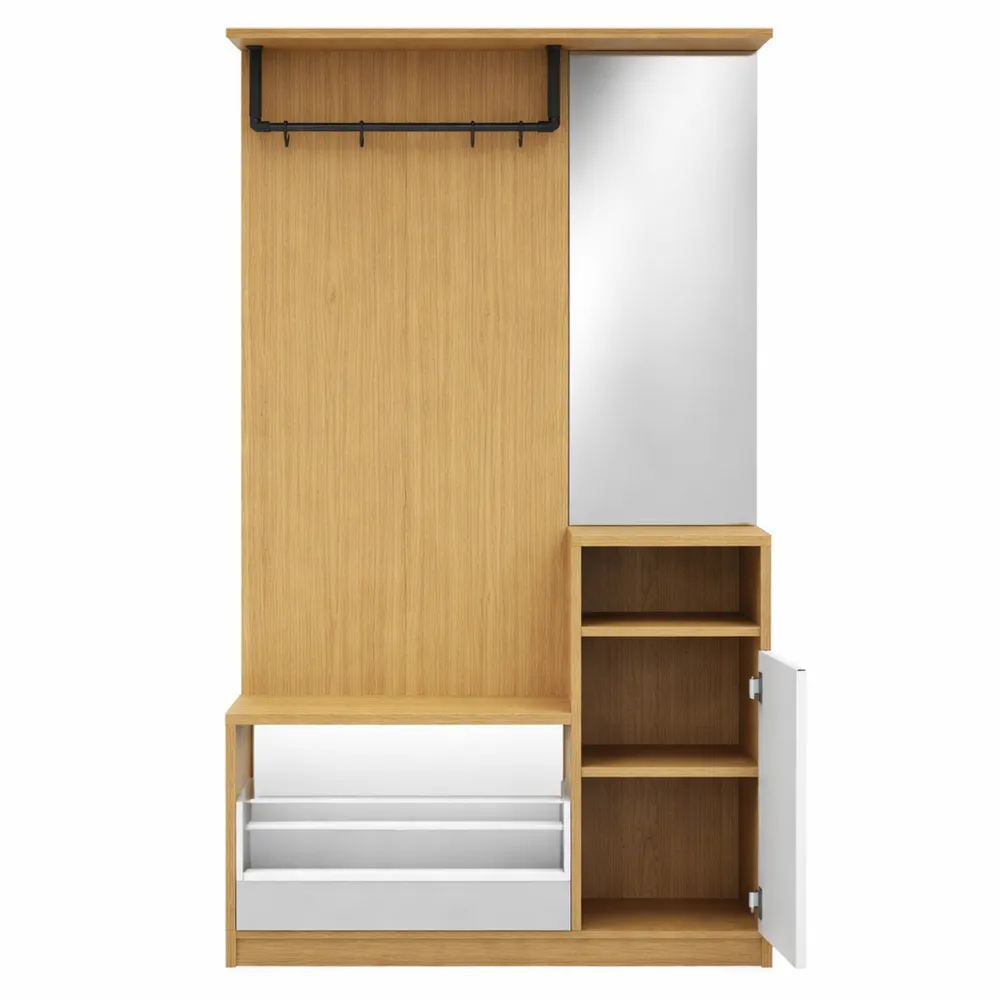 Vestiaire d'entrée multifonction avec miroir et banc à chaussures