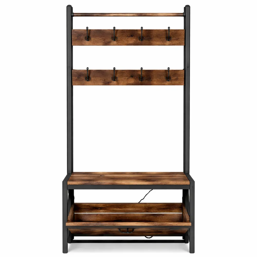 Porte-Manteaux avec Banc et Crochets, Style Industriel