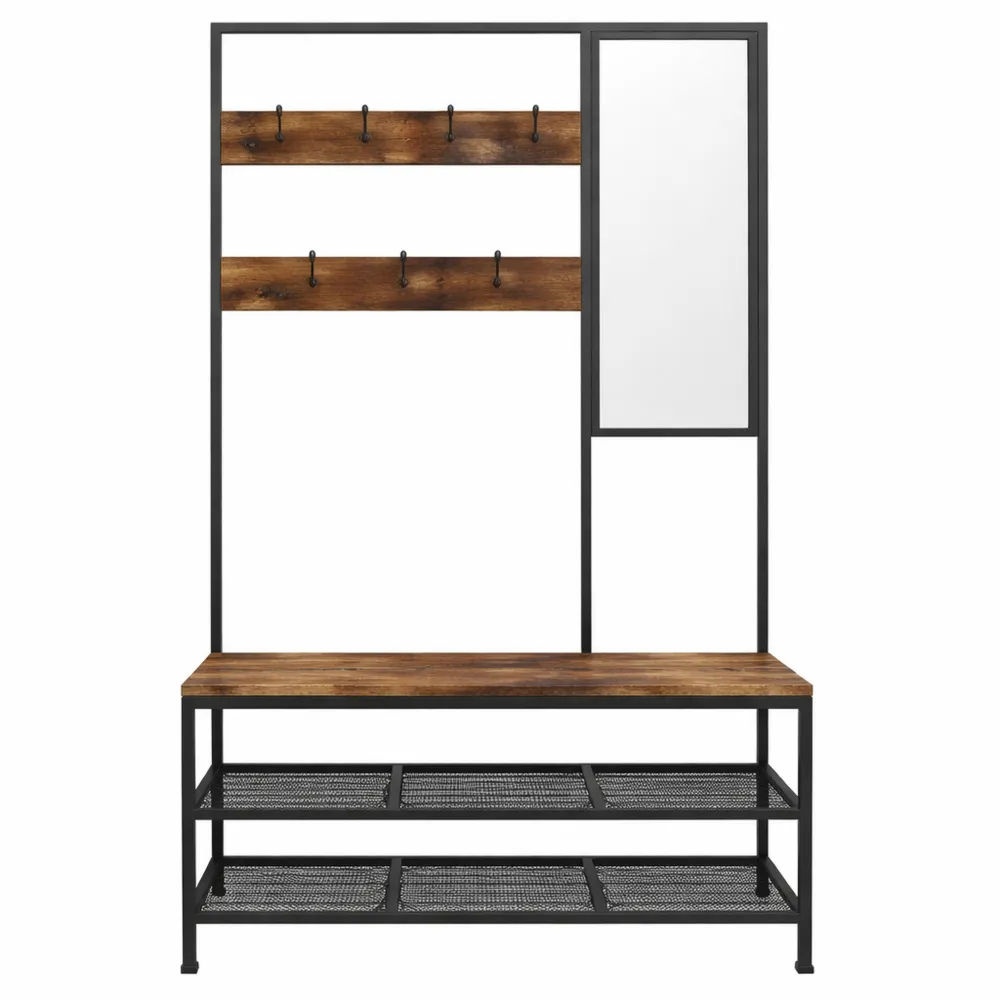 Vestiaire d'Entrée avec Miroir et Banc, Style Industriel