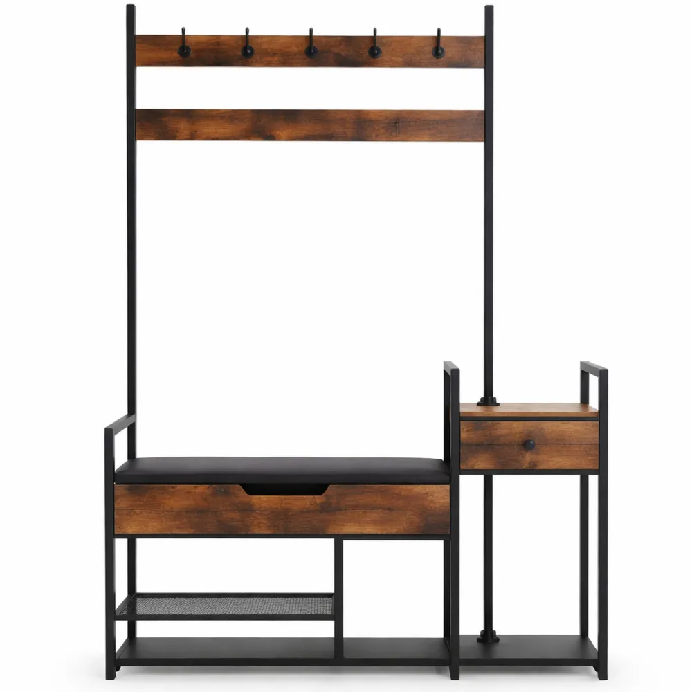 Portemanteau avec Banc de Rangement et Étagère, Marron Rustique
