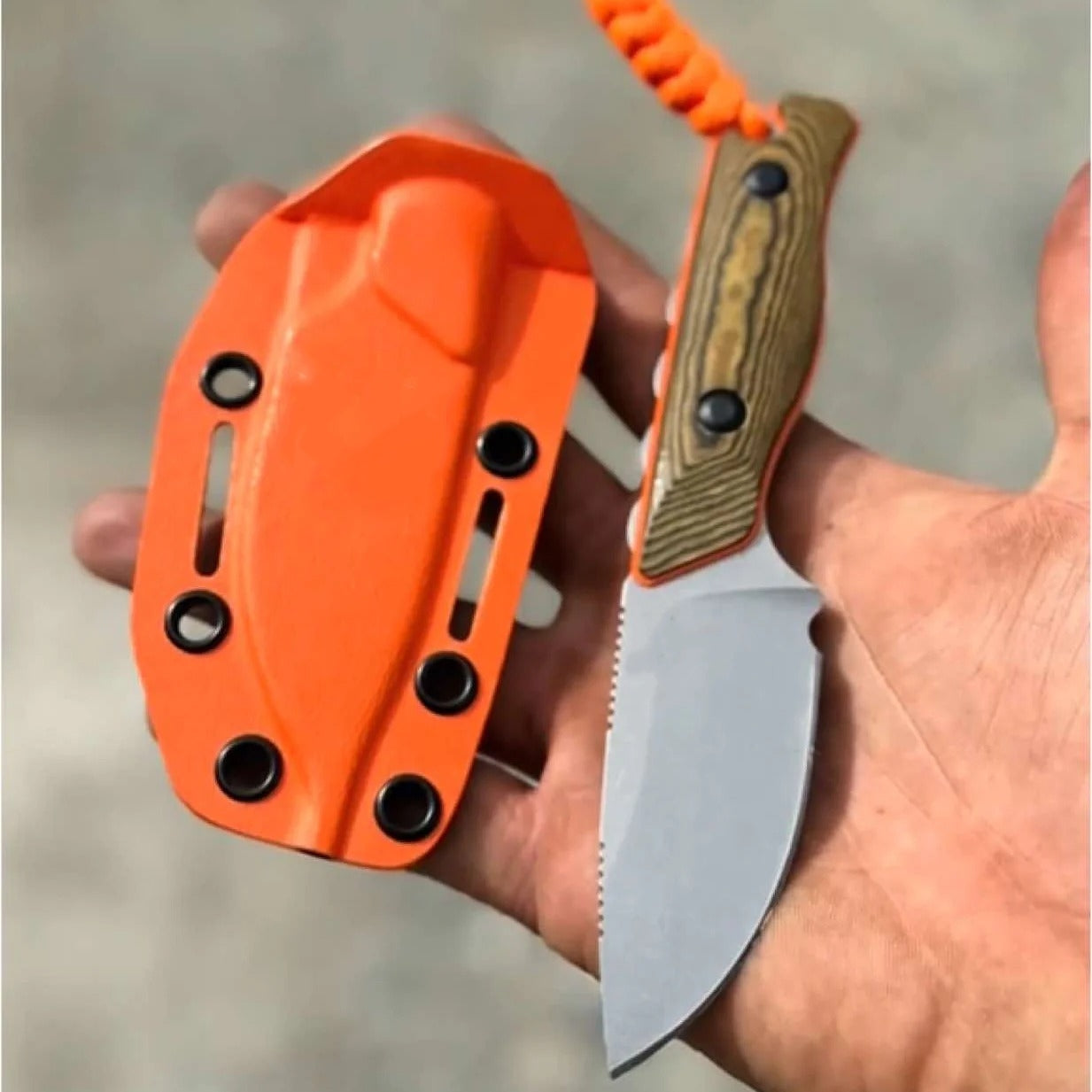 Customer showing the product and orange sheath