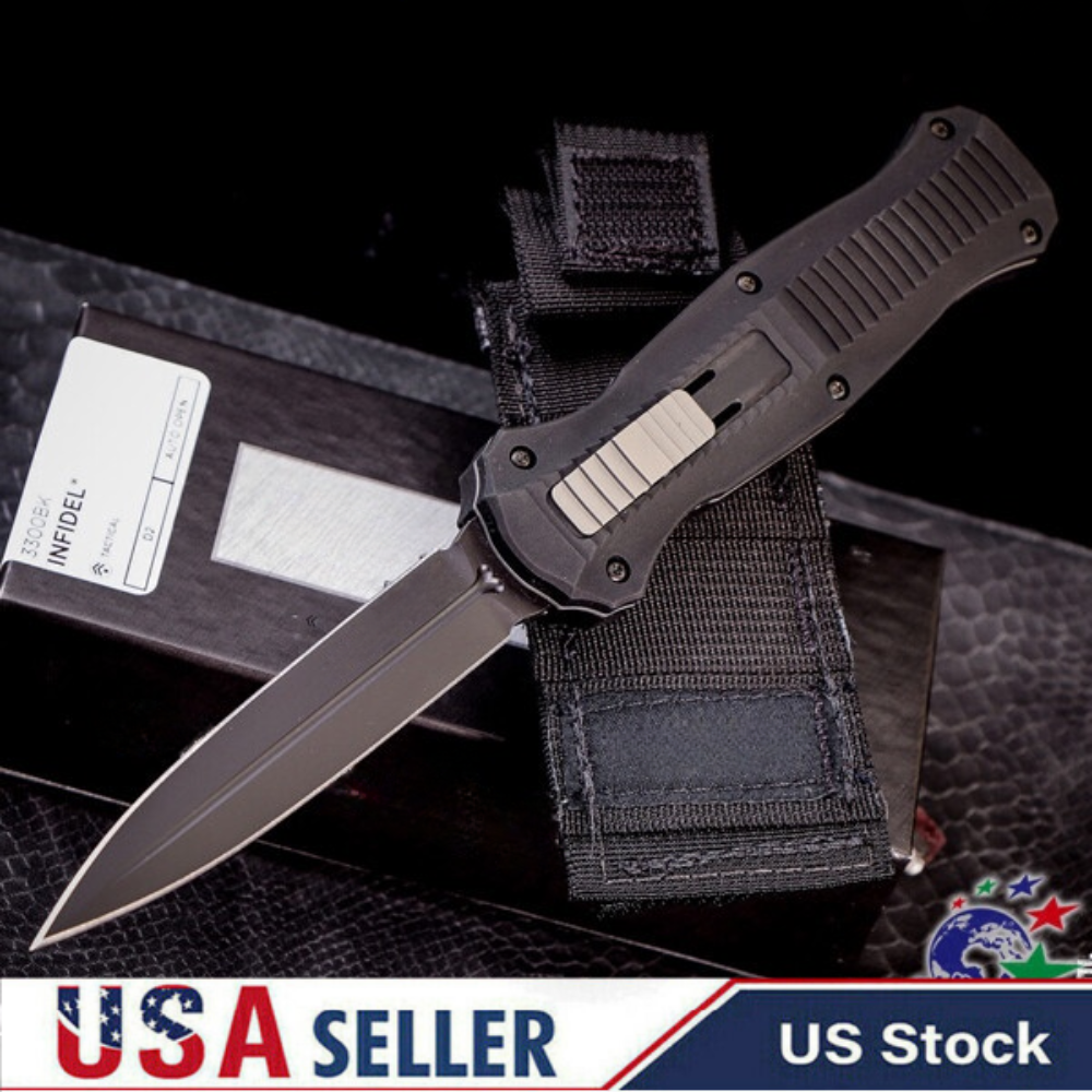 ⚡Last Day 70% OFF丨Butterfly 3300BK Infidel OTF Automatic Knife - Black/White D2 Plain Edge