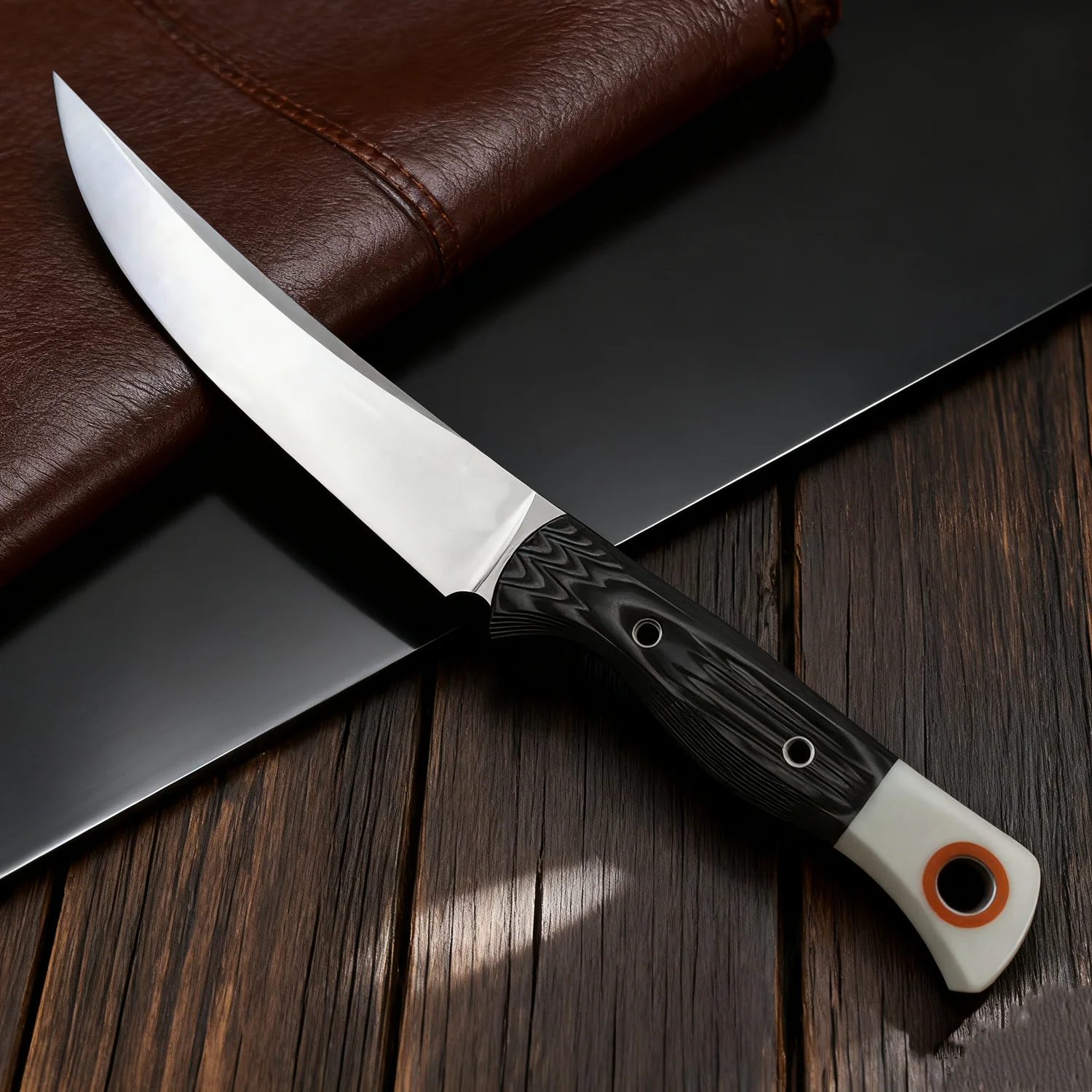 Black and white ripple G10 handle and blade styling