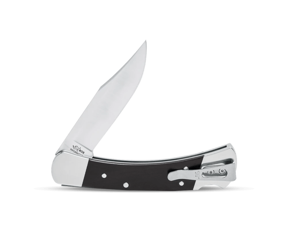 Bk 110 Folding Hunter Collection: 420HC & MagnaCut Steel Blades with Genuine Ebony & Brass/Nickel Silver Handles