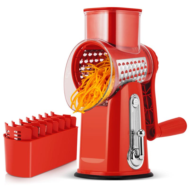 Rotary Cheese Grater with Handle, 5 Well-Designed Blades, Strong Suction Cup Base, Kitchen Utensils Vegetable Slicer Dicer Fruit Vegetable Slicer Gadgets Kitchen