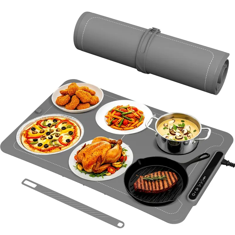 Electric Warming Tray, Foldable Food Warming Mat with Adjustable Max Temperature 212 Fahrenheit, Auto Shut-Off Food Warmer for for Gatherings, Parties, Everyday Use