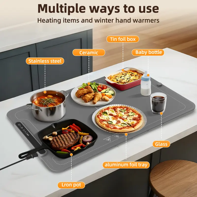 Electric Warming Tray, Foldable Food Warming Mat with Adjustable Max Temperature 212 Fahrenheit, Auto Shut-Off Food Warmer for for Gatherings, Parties, Everyday Use