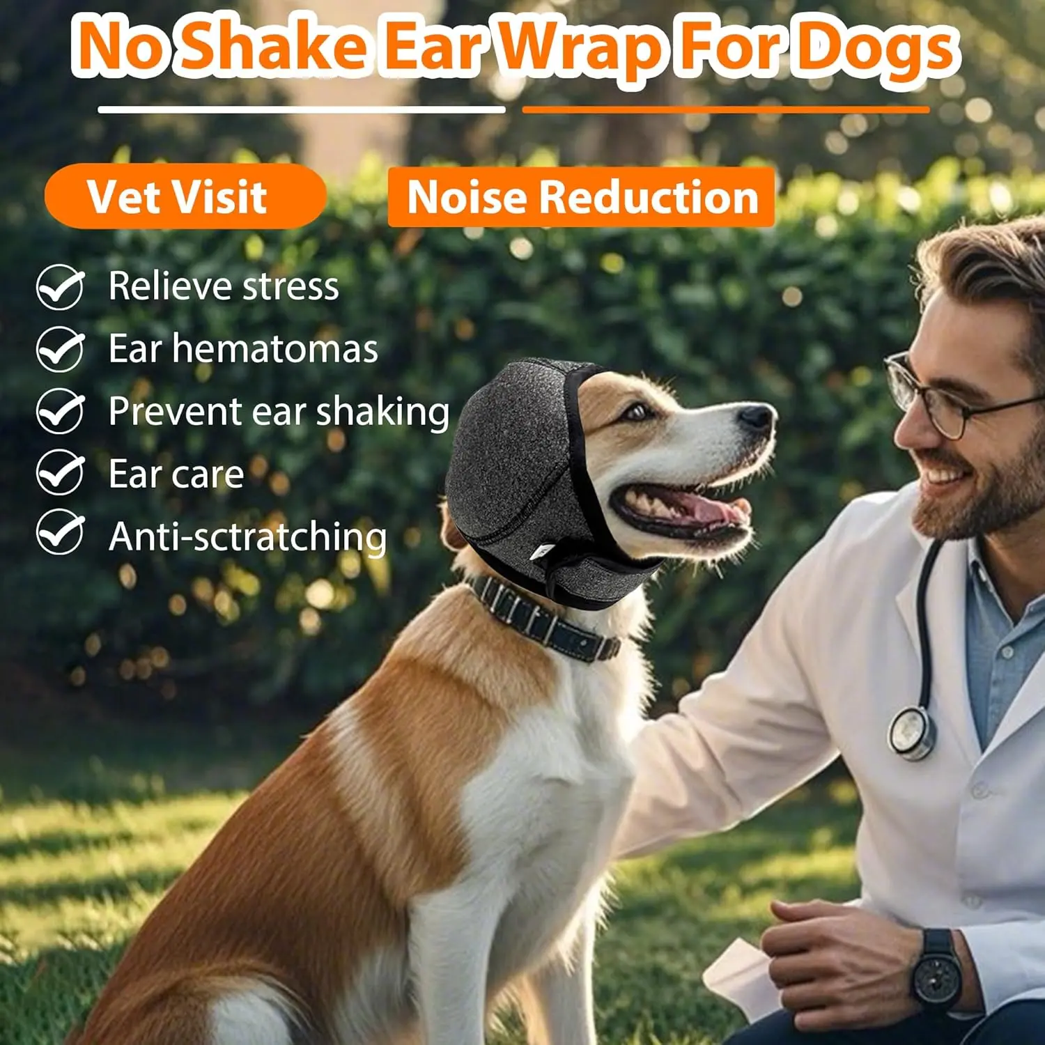 Dog Calming Hoodie Ear Wraps for Dogs, Waterproof Dogs Swim Cap, Pet Ear Cover Muffs for Anxiety Relief Noise Cancelling, Doggy Head Warp Ear Protection for Hematoma Fireworks Bath Swim Blow(Grey)