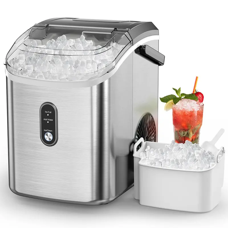 Nugget Ice Maker Countertop,33lbs/Day, Pellet ice Maker, a Basket in 1.5 Hour, Self-Cleaning, One-Click Design, Compact Crushed Ice Maker with Chewy Ice for Home Bar Party