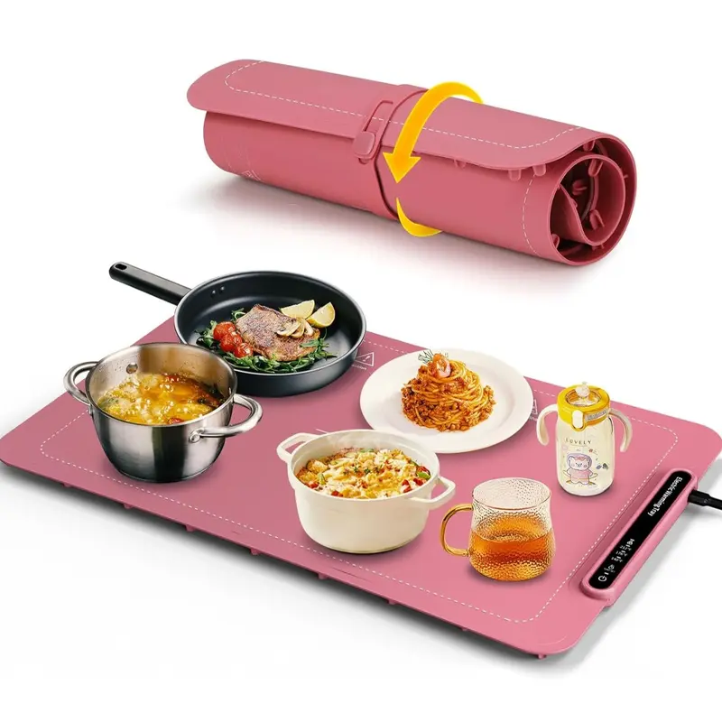 Electric Warming Tray, Foldable Food Warming Mat with Adjustable Max Temperature 212 Fahrenheit, Auto Shut-Off Food Warmer for for Gatherings, Parties, Everyday Use