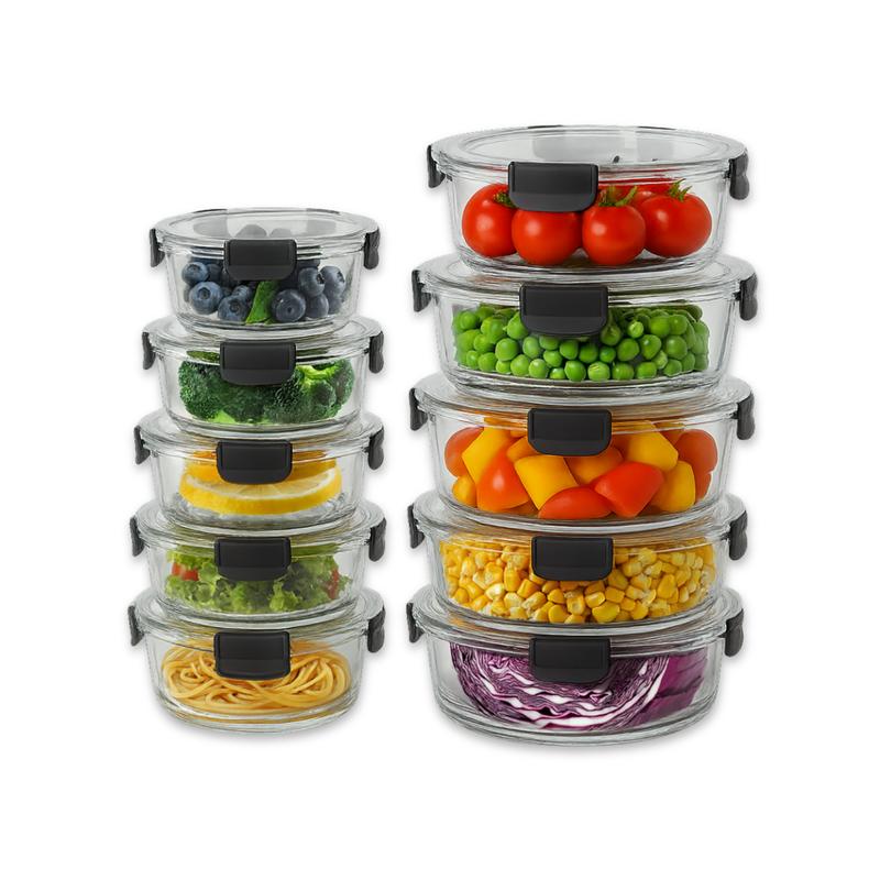 Glass Meal Prep Containers with Airtight Lids – Set of 10 – Reusable Glass Food Storage Containers with Lids – Leakproof, Freezer, Oven, Microwave & Dishwasher Safe