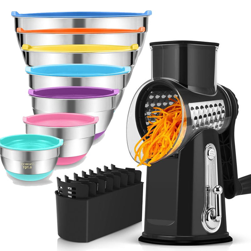 Rotary Cheese Grater with Handle, 5 Well-Designed Blades, Strong Suction Cup Base, Kitchen Utensils Vegetable Slicer Dicer Fruit Vegetable Slicer Gadgets Kitchen