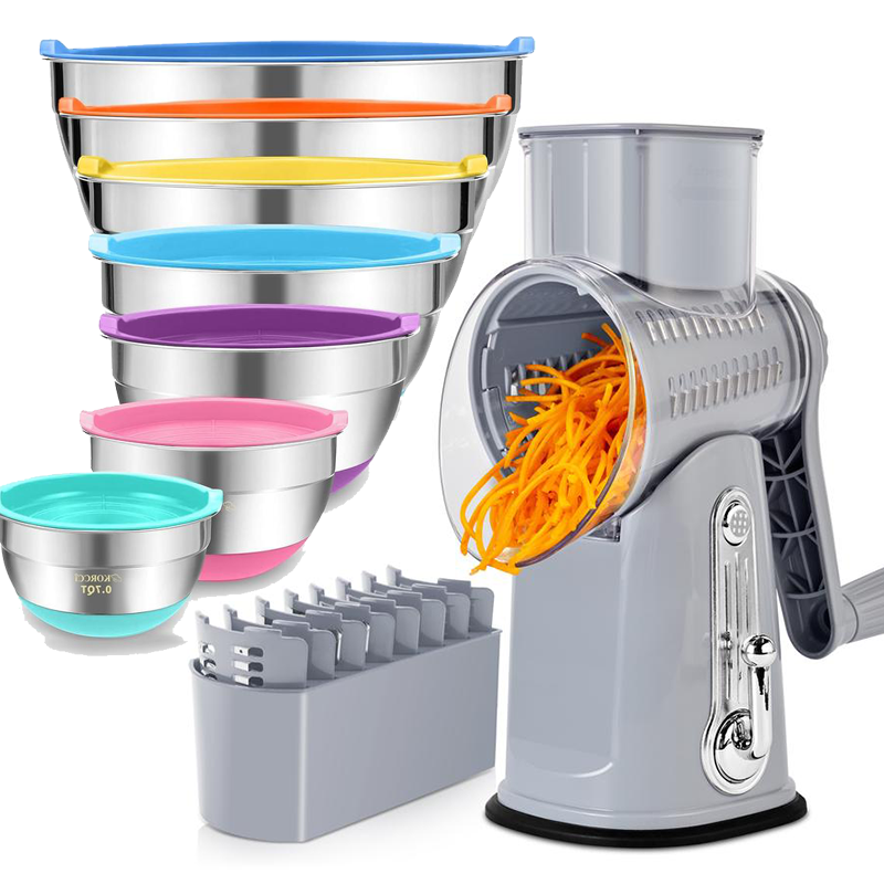 Rotary Cheese Grater with Handle, 5 Well-Designed Blades, Strong Suction Cup Base, Kitchen Utensils Vegetable Slicer Dicer Fruit Vegetable Slicer Gadgets Kitchen