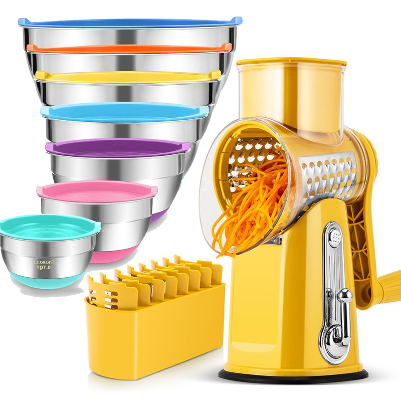 Rotary Cheese Grater with Handle, 5 Well-Designed Blades, Strong Suction Cup Base, Kitchen Utensils Vegetable Slicer Dicer Fruit Vegetable Slicer Gadgets Kitchen