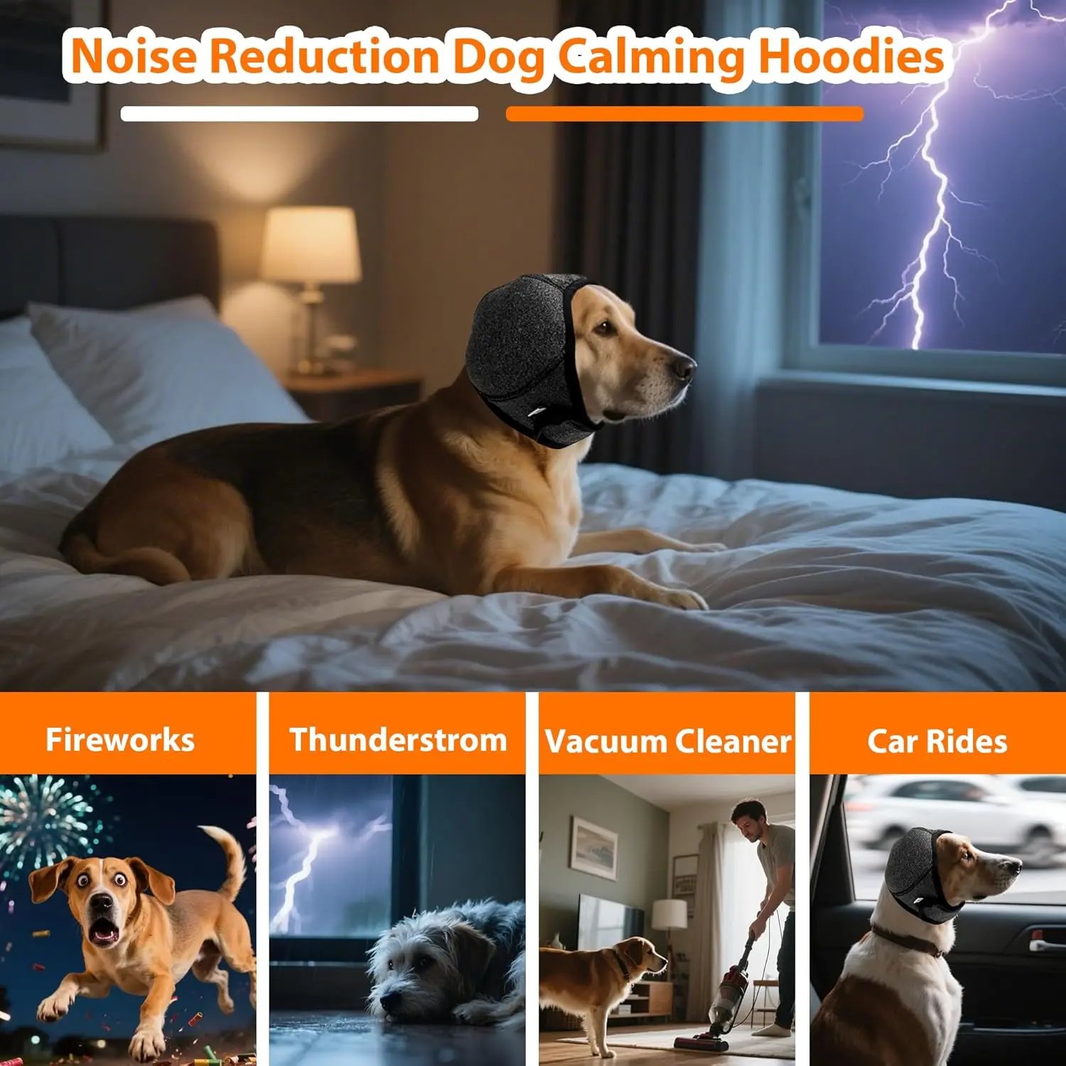 Dog Calming Hoodie Ear Wraps for Dogs, Waterproof Dogs Swim Cap, Pet Ear Cover Muffs for Anxiety Relief Noise Cancelling, Doggy Head Warp Ear Protection for Hematoma Fireworks Bath Swim Blow(Grey)
