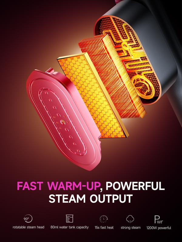 EricCherry Garment Steamer for Clothes, Portable Travel Clothing Steamer Iron, 7 Mode with LED Display, 5s Fast Heating, 90° Swivel Handle, New Year Gift