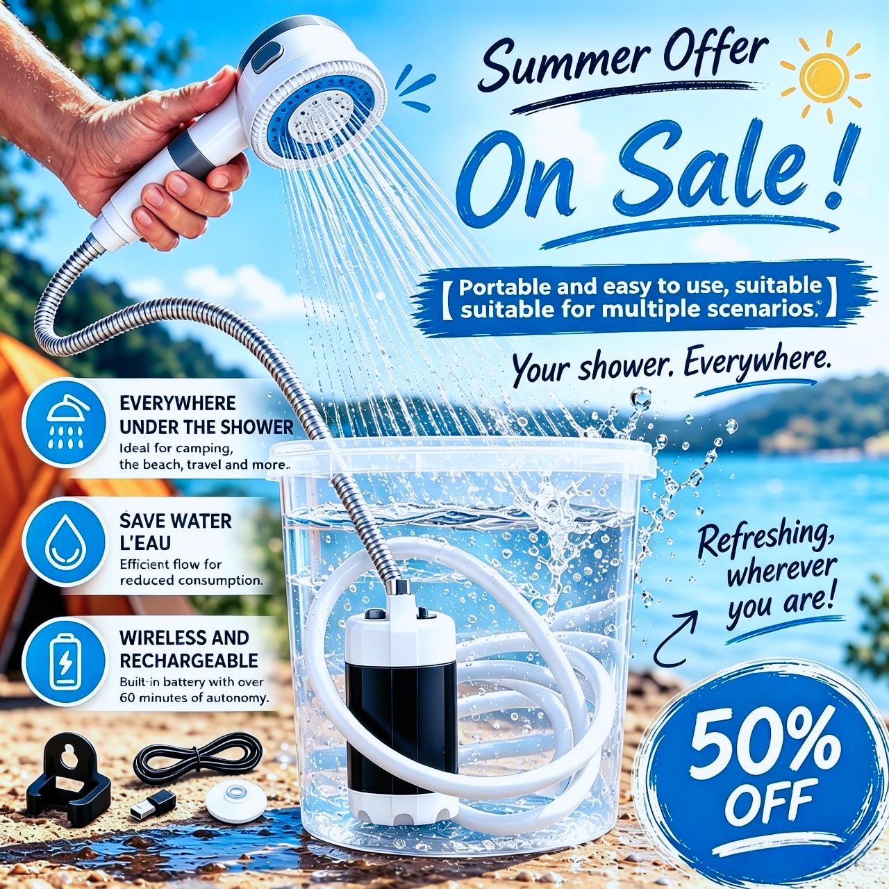 🚿50% Discount✨Portable Camping Shower with Adjustable Flow ✨For Easy and Convenient Outdoor Cleaning!