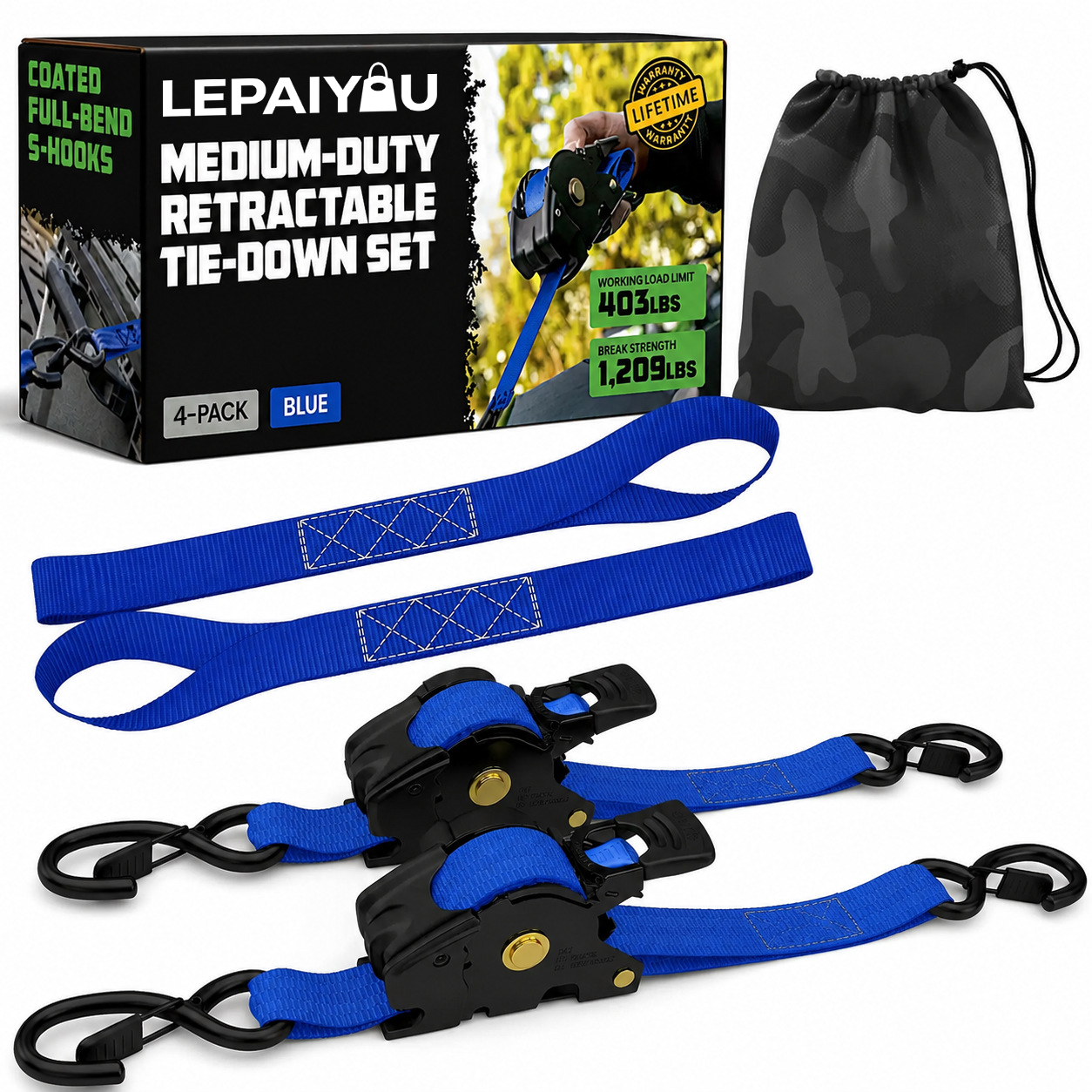 Heavy-Duty Auto-Retractable Ratchet Tie-Down Straps