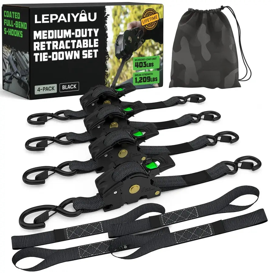 Heavy-Duty Auto-Retractable Ratchet Tie-Down Straps