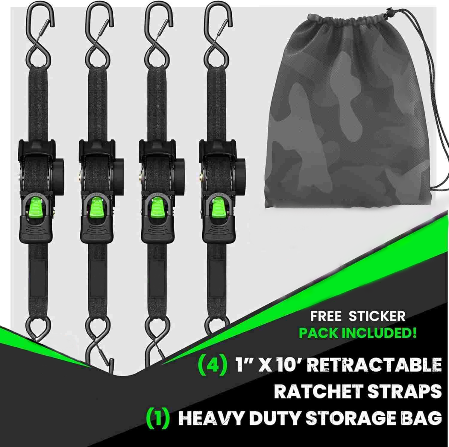 Heavy-Duty Auto-Retractable Ratchet Tie-Down Straps