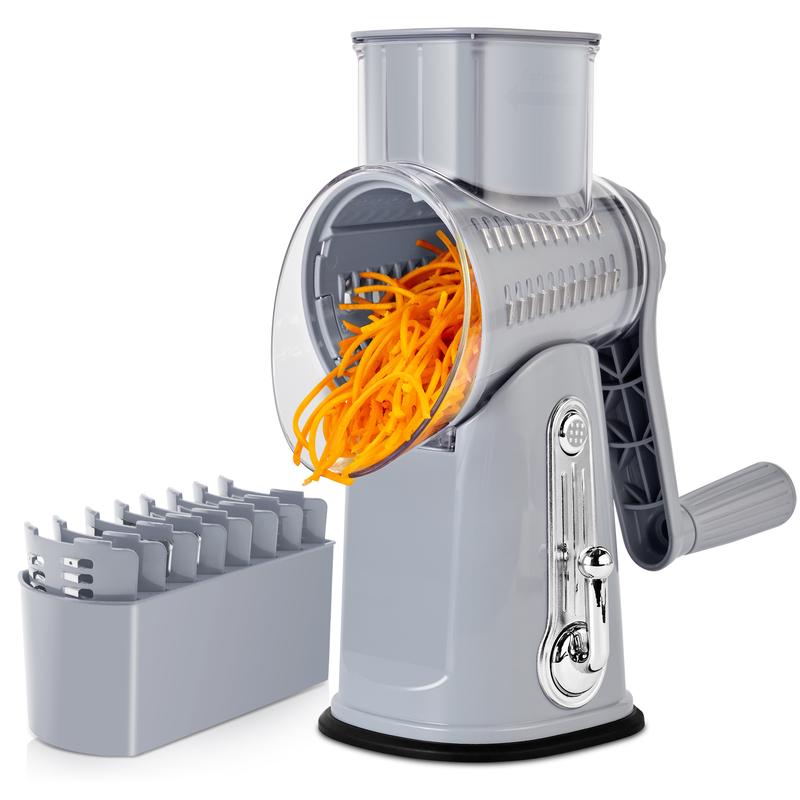Rotary Cheese Grater with Handle, 5 Well-Designed Blades, Strong Suction Cup Base, Kitchen Utensils Vegetable Slicer Dicer Fruit Vegetable Slicer Gadgets Kitchen