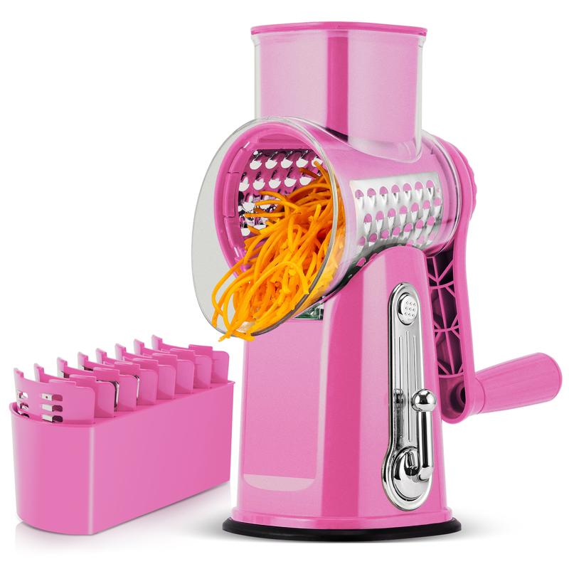 Rotary Cheese Grater with Handle, 5 Well-Designed Blades, Strong Suction Cup Base, Kitchen Utensils Vegetable Slicer Dicer Fruit Vegetable Slicer Gadgets Kitchen