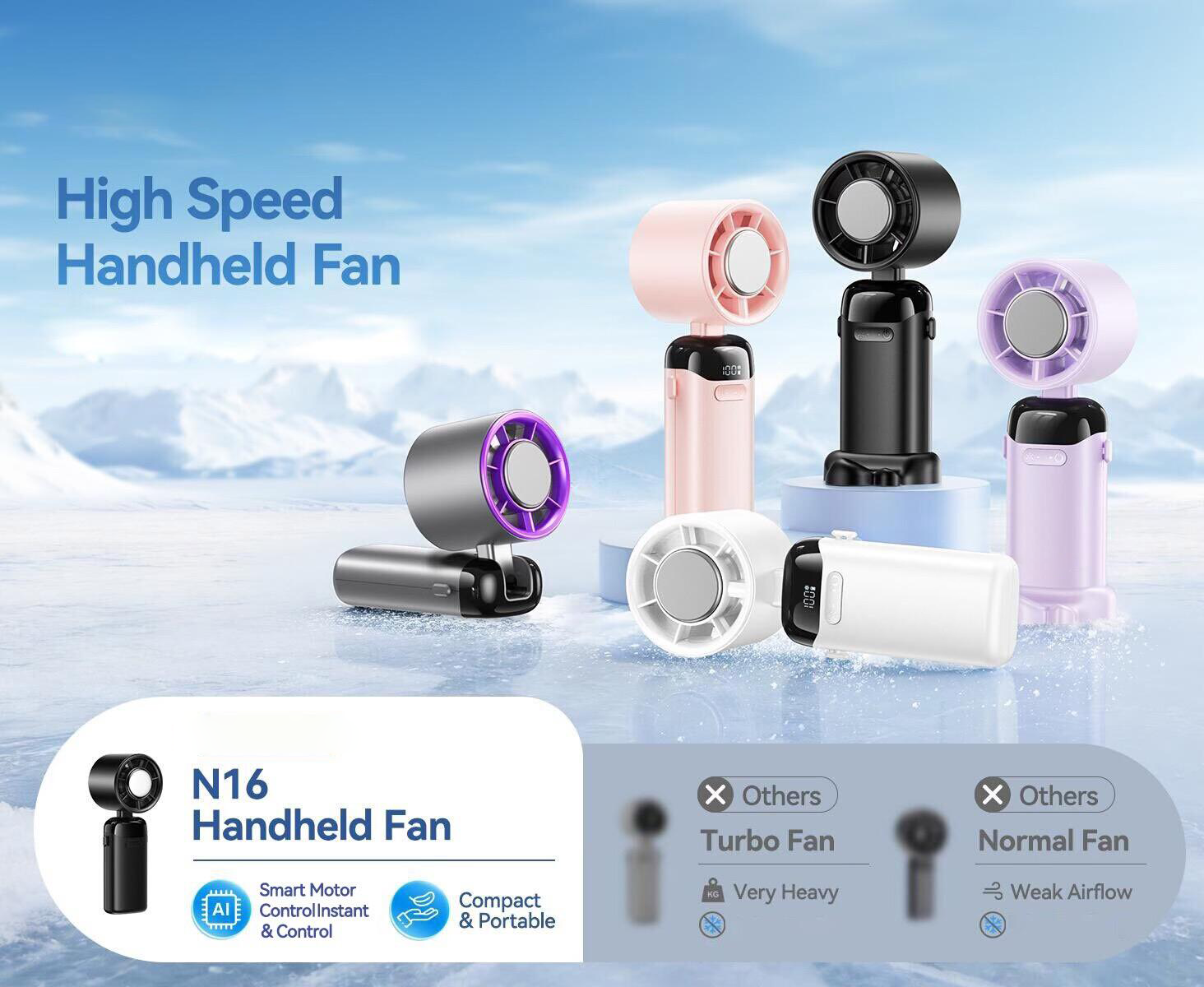 4-in-1 Handheld Turbo Fan | 21000 RPM, 199 Speeds & 12H Long Runtime
