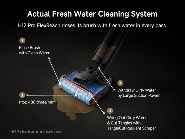 【Super Brand Day】DREAME H12 PRO Series I Wet Dry Vacuum Cleaner, Smart Floor Cleaner Cordless Vacuum and Mop for Hard Floors, One-Step Edge to Edge Cleaning with Hot Air Drying Black