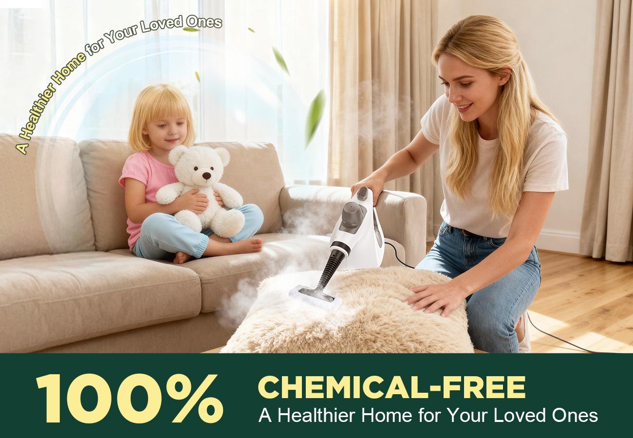 [Back To School]Phueut Pressurized Handheld Steam Cleaner with 12 Accessories, Multi-Surface Steamer for Kitchen, Bathroom, Grout, Upholstery and Car