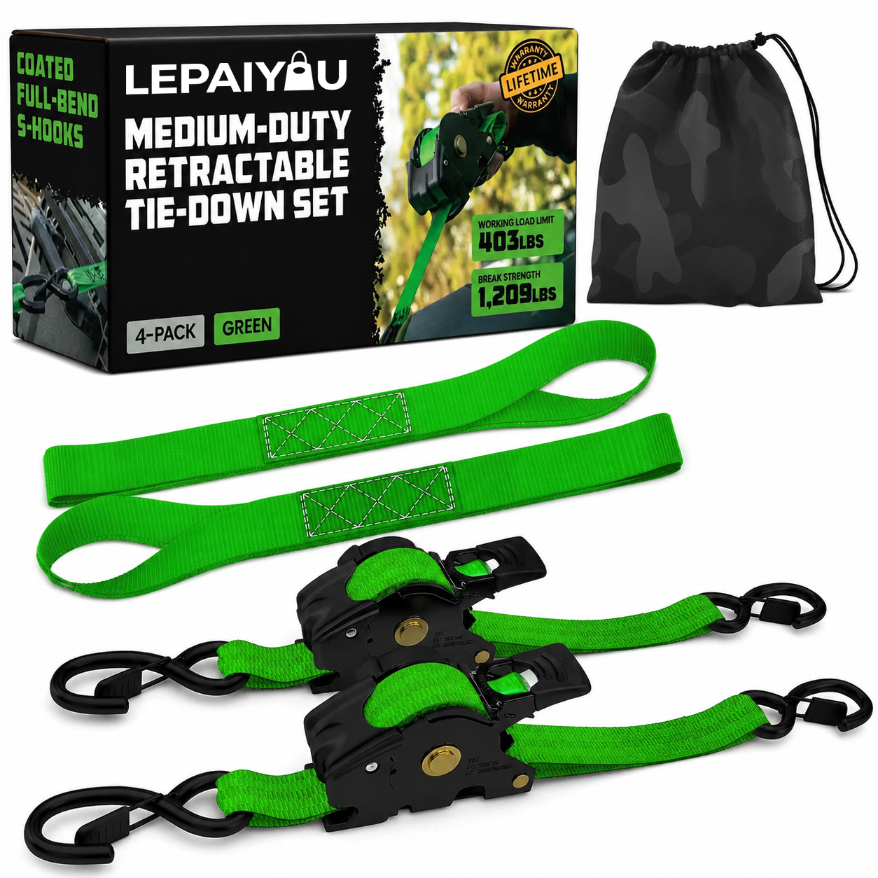 Heavy-Duty Auto-Retractable Ratchet Tie-Down Straps