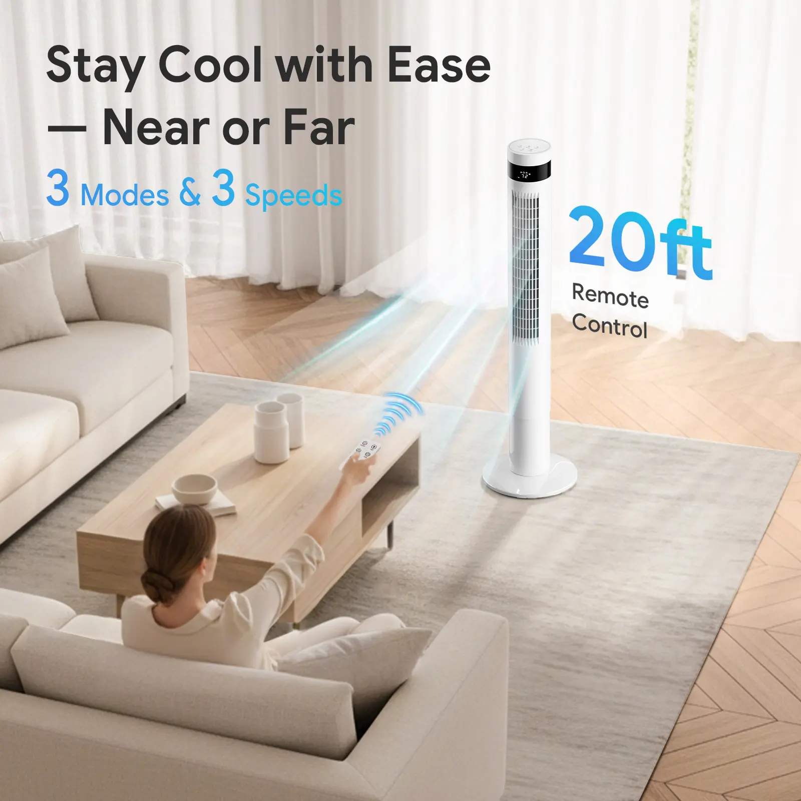 Antarctic Star 36 Inch Tower Fan - Quiet, Remote Control, Bladeless