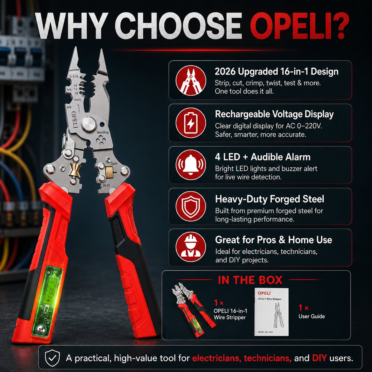 ⚡ 16-in-1 Electrical Pliers with Voltage Tester