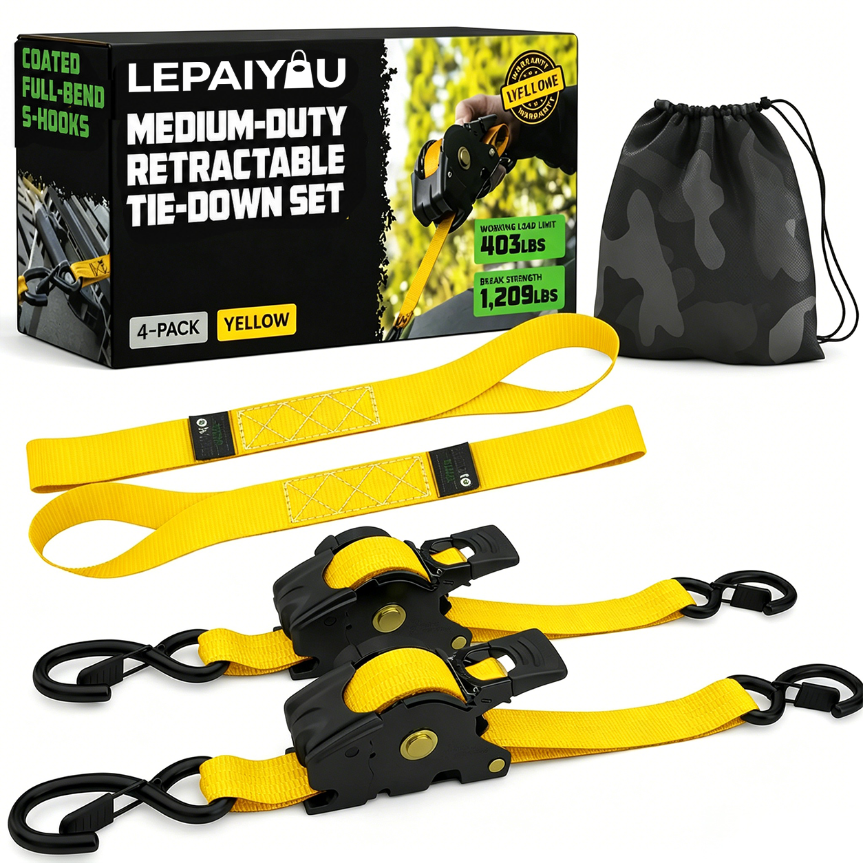 Heavy-Duty Auto-Retractable Ratchet Tie-Down Straps