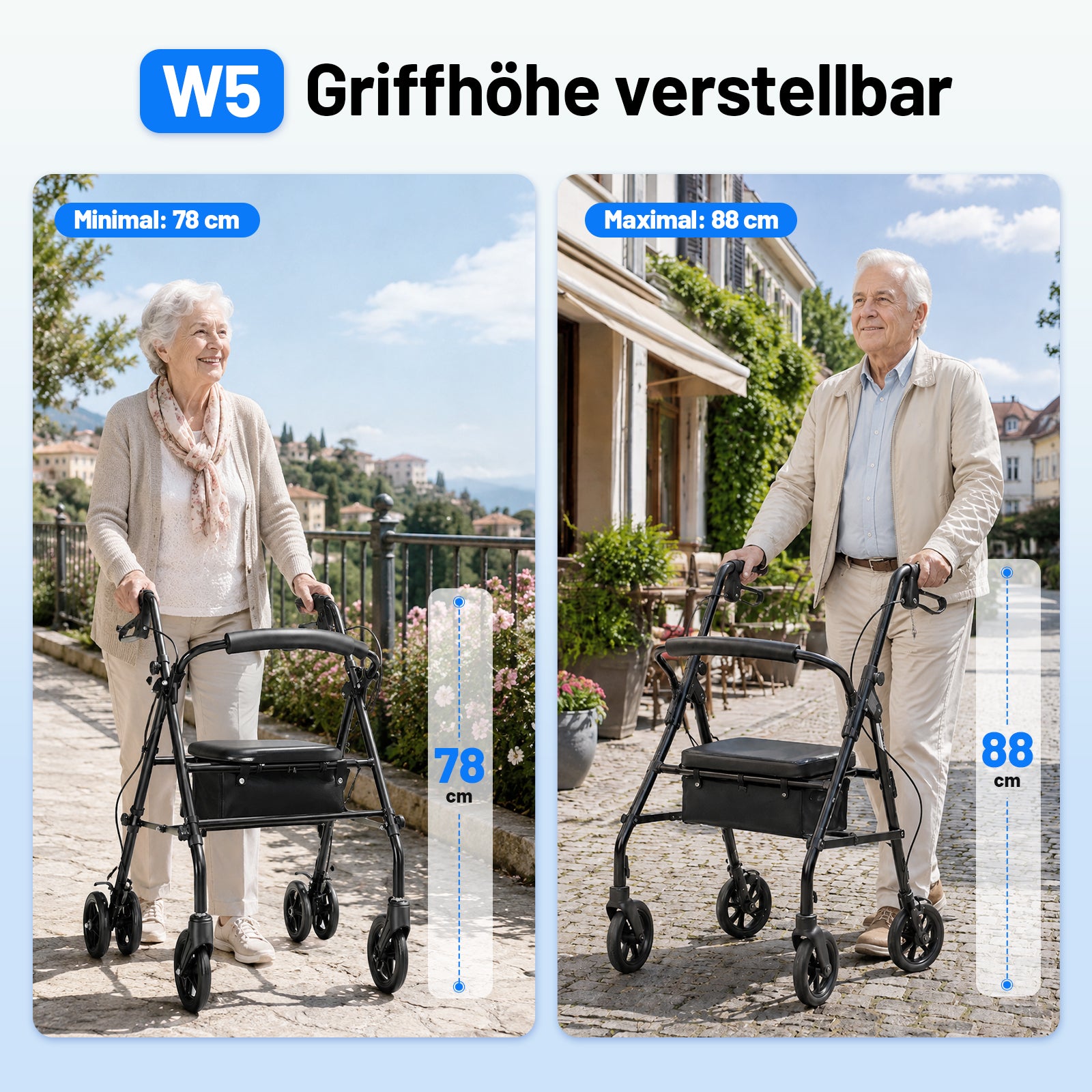 lepaiyou W5 – Leichter faltbarer Rollator mit 360° Drehrädern, 8,14 kg, höhenverstellbar