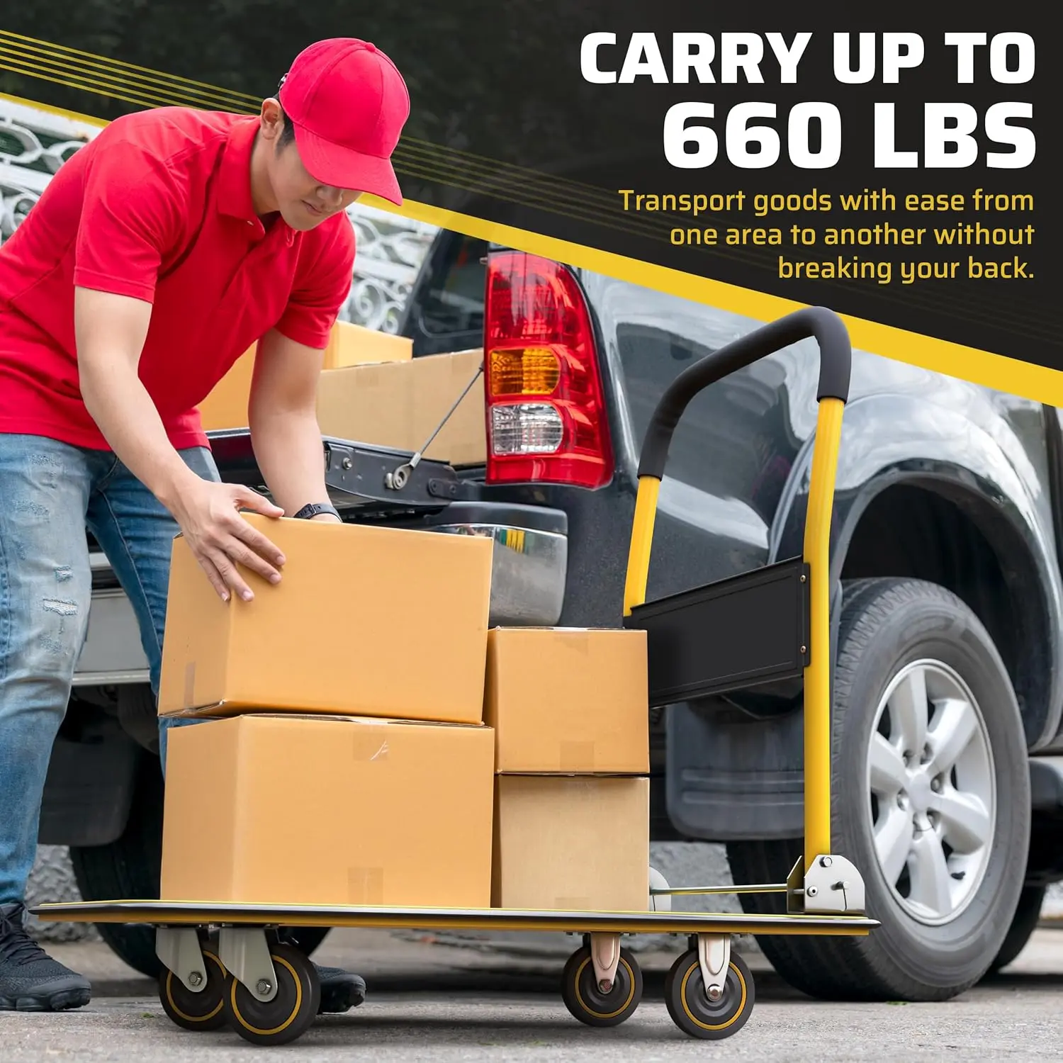 Upgraded Foldable Push Cart Dolly | 330/660 lb Capacity