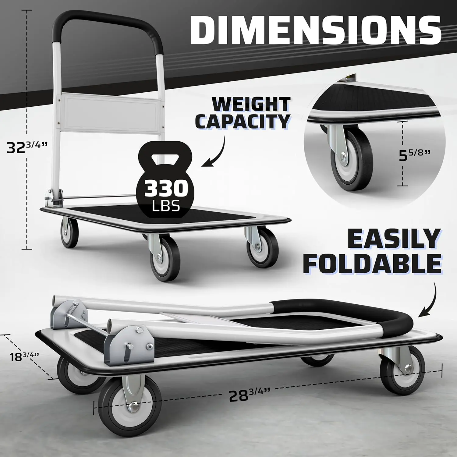 Upgraded Foldable Push Cart Dolly | 330/660 lb Capacity