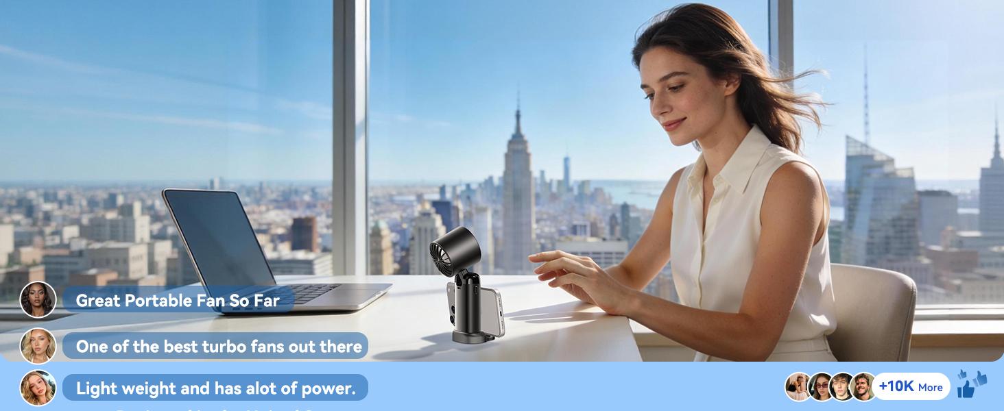 KIMMOO 4-in-1 Portable Handheld Turbo Fan with 199 Speed Settings, 21,000 RPM Powerful Airflow, 12H Runtime, Digital Display, 120&deg; Foldable Personal Mini Desk Fan for Travel, Home, and Office summerwins