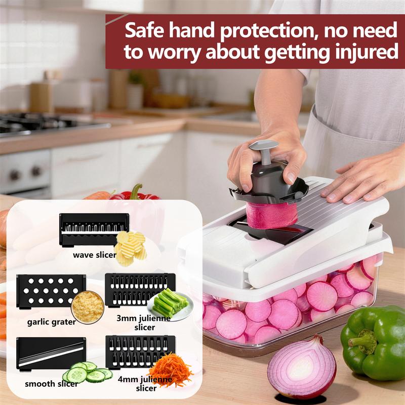 EricCherry Vegetable Chopper,15-in-1 Multifunctional Food Chopper,Professional Onion Chopper with 8 Blades,Vegetable Cutter with Container for Salad,Potato,Carrot,and Garlic; Essential Kitchen Tool