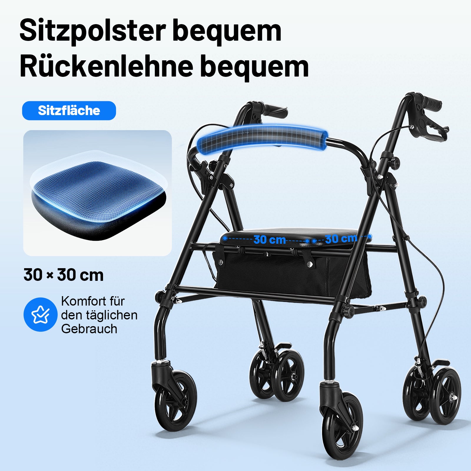 lepaiyou W5 – Leichter faltbarer Rollator mit 360° Drehrädern, 8,14 kg, höhenverstellbar