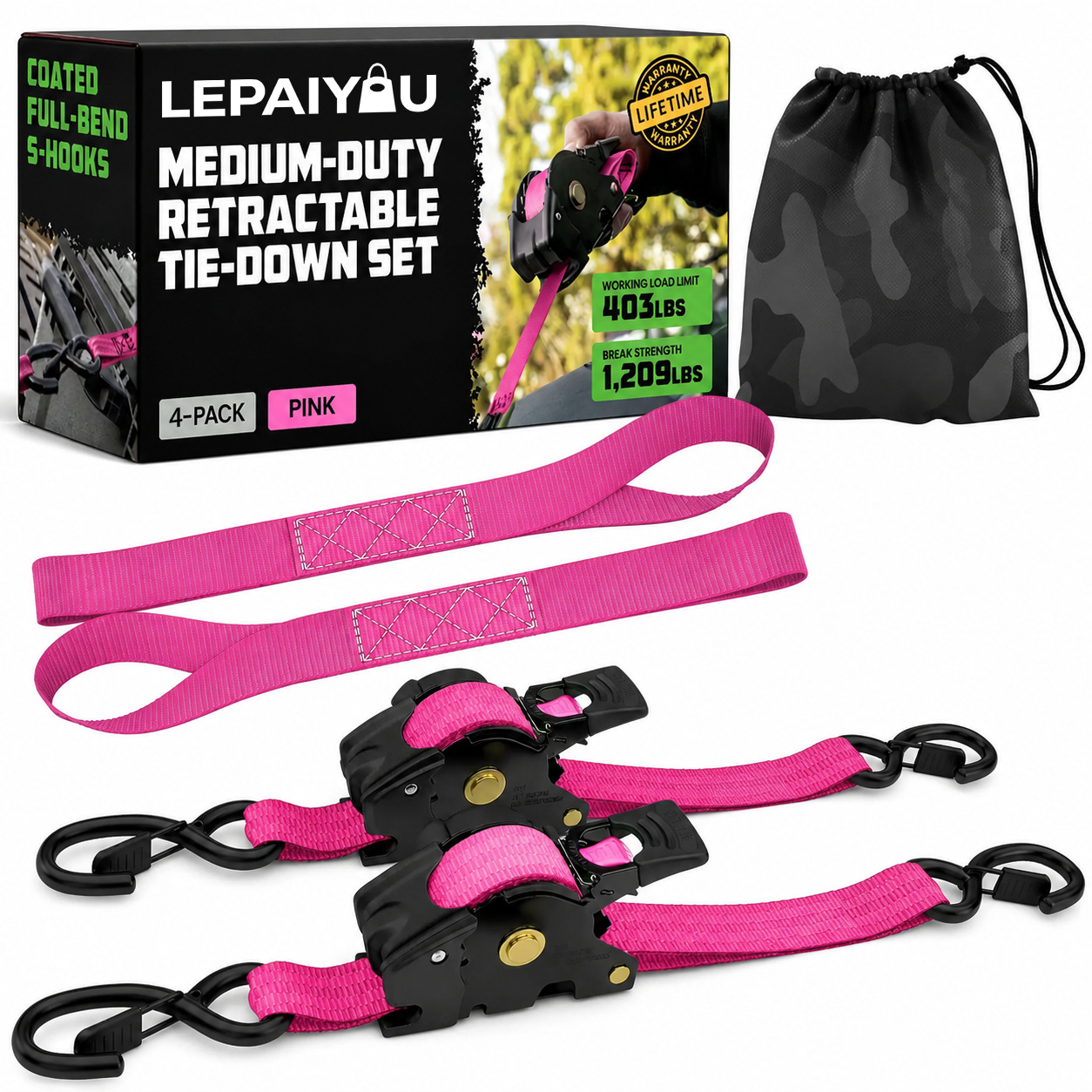 Heavy-Duty Auto-Retractable Ratchet Tie-Down Straps