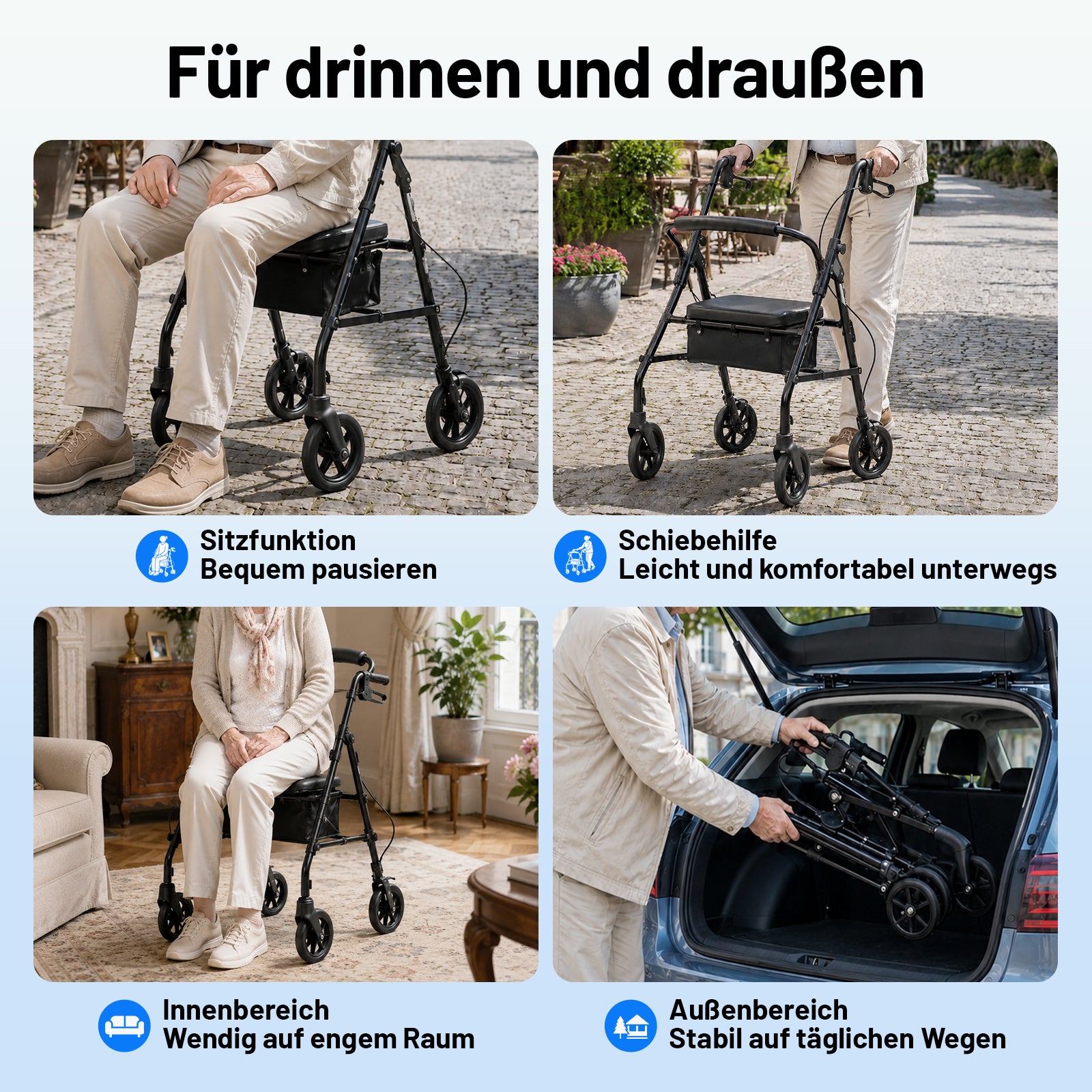 lepaiyou W5 – Leichter faltbarer Rollator mit 360° Drehrädern, 8,14 kg, höhenverstellbar