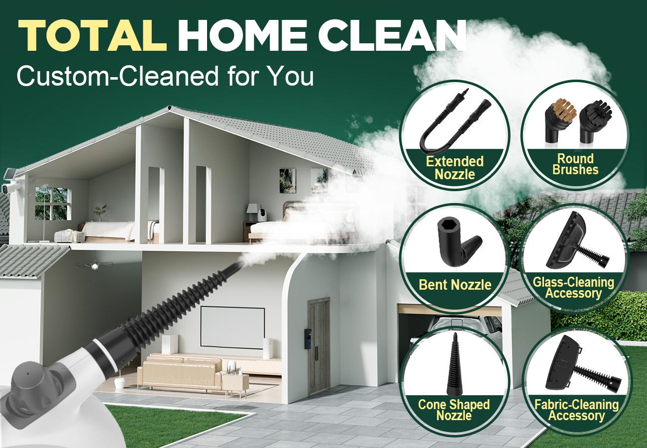 [Back To School]Phueut Pressurized Handheld Steam Cleaner with 12 Accessories, Multi-Surface Steamer for Kitchen, Bathroom, Grout, Upholstery and Car