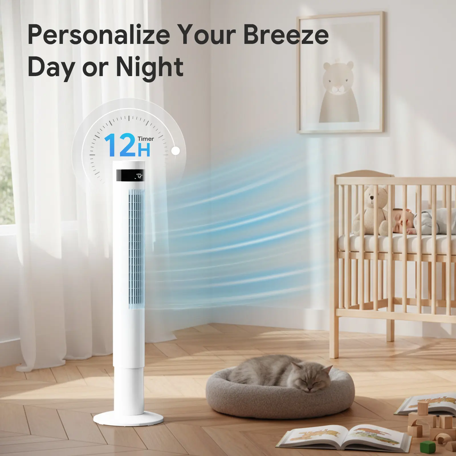 Antarctic Star 36 Inch Tower Fan - Quiet, Remote Control, Bladeless