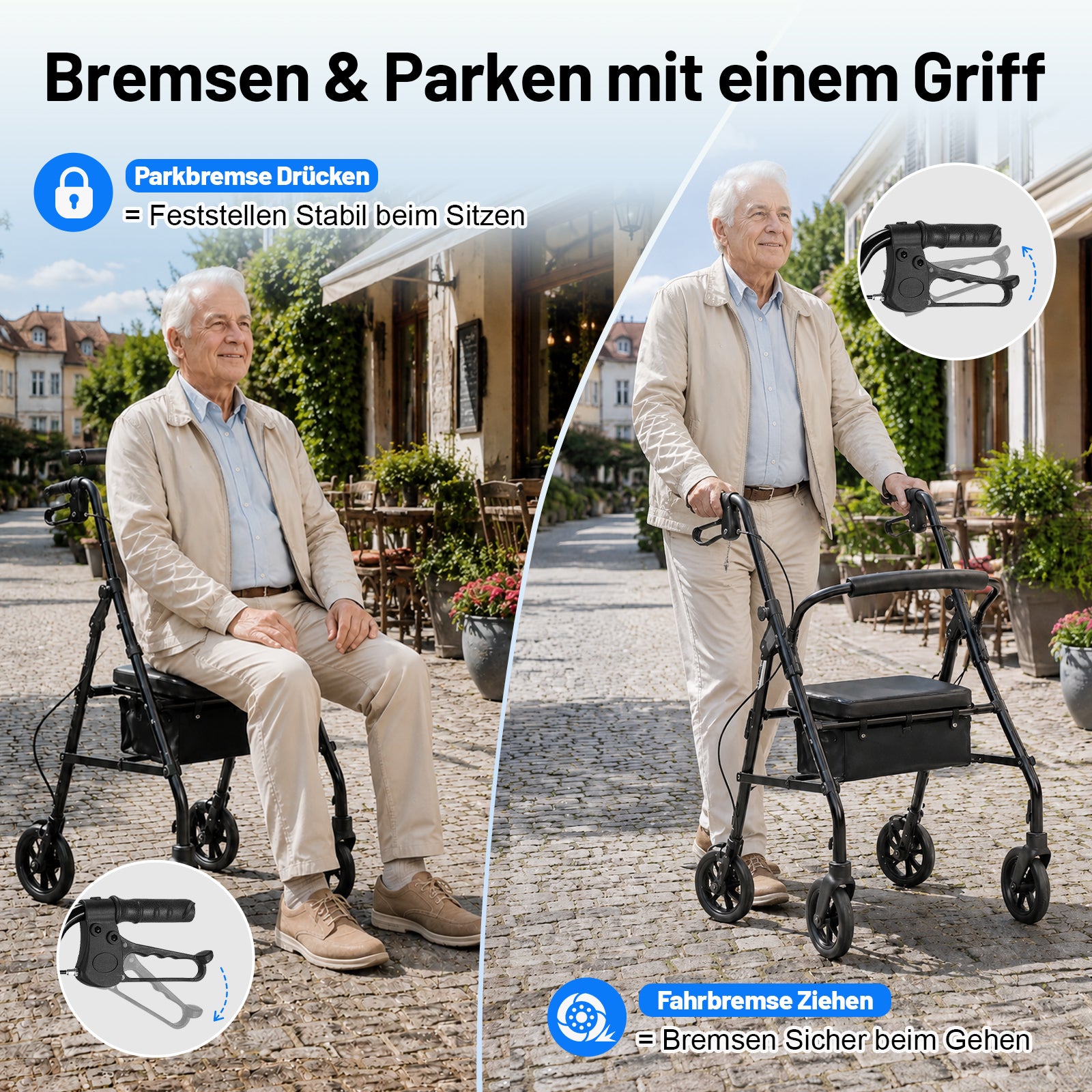 lepaiyou W5 – Leichter faltbarer Rollator mit 360° Drehrädern, 8,14 kg, höhenverstellbar