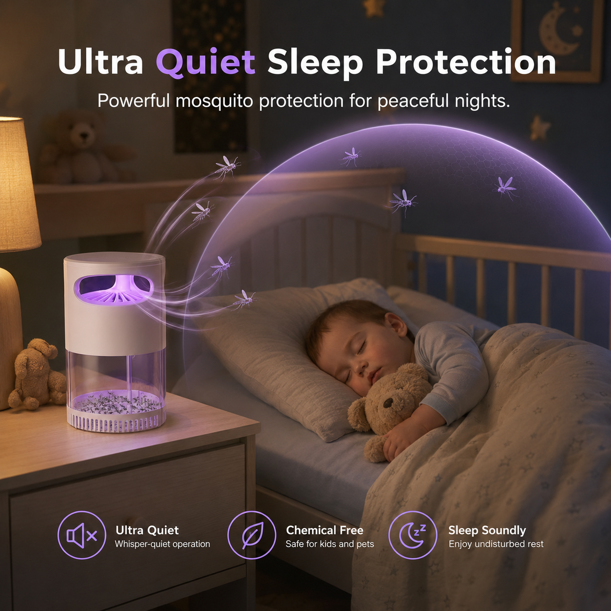 🔥 𝑺V𝑶ZK®Quiet UV Mosquito Trap – Chemical-Free & Safe for Kids & Pets🦟