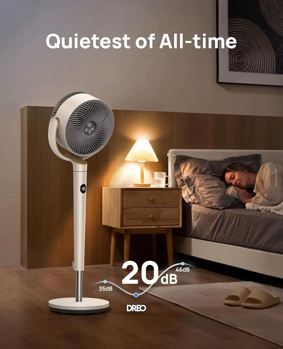 Wide Oscillating Bedroom Pedestal Fan | Quiet DC Motor, 8 Speeds