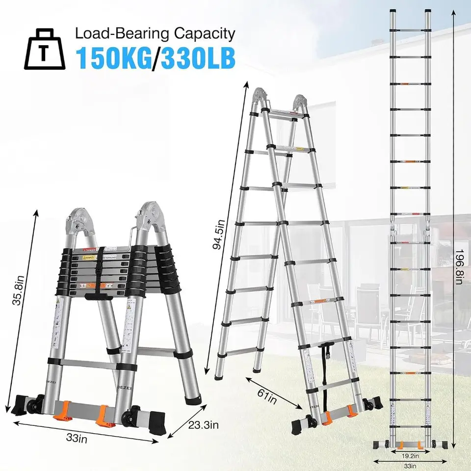 Telescoping Ladder Heavy Duty 330lbs Stainless Steel Foldable lepaiyou